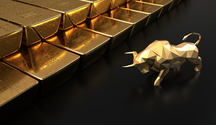 The price of gold on the stock exchange is rising. 3d illustration.