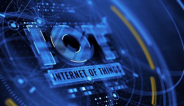 IOT - Internet of things concept. IOT word on abstract blue background - 3d rendering