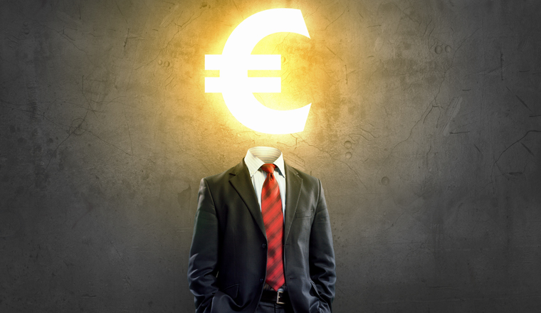 Businessman with  euro sign instead of head
