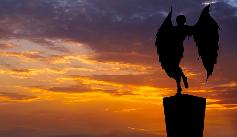 September 10, 2022 : Icarus statue in Ayia Napa park, tourist resort on the coast of Cyprus.