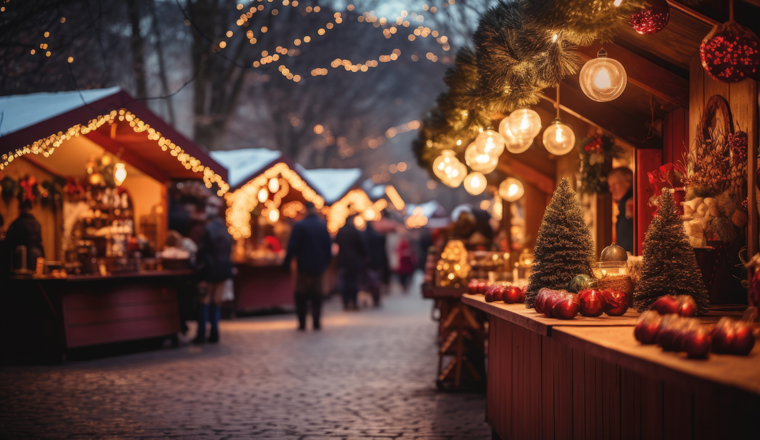 charming Christmas market. Created with generative AI technology.