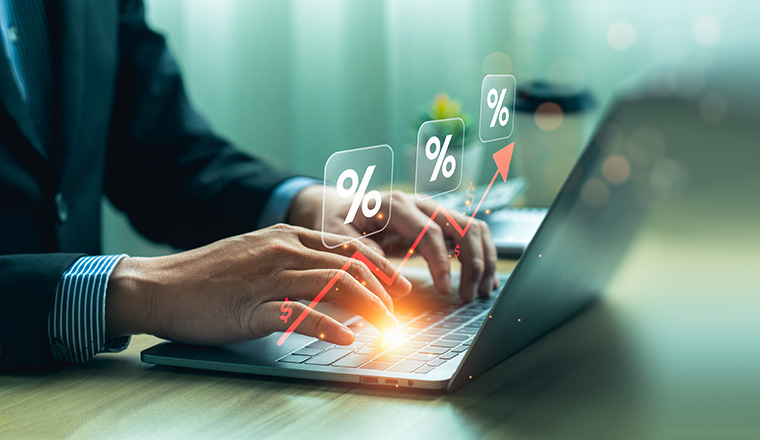 interest rates and dividends, investment returns, income, retirement Compensation fund, investment, dividend tax, upward direction percentage symbol. saving money for investment, long term investment