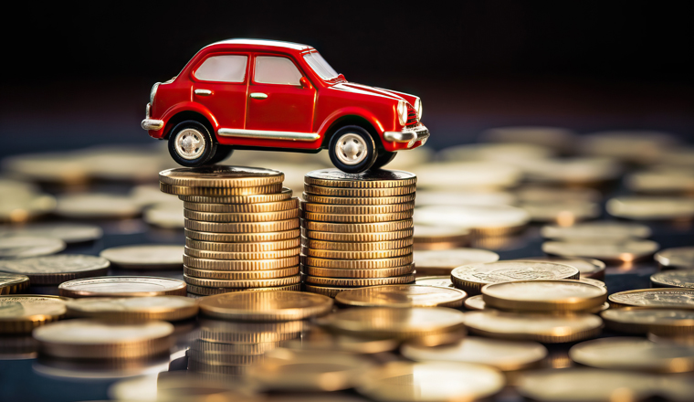 car parked on a pile of coins.