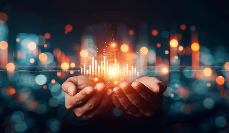 Close-up, Business analysis data screen and economic growth with financial graph