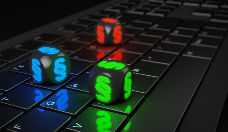 Multicolored cubes with paragraph sign on computer keyboard. 3d render