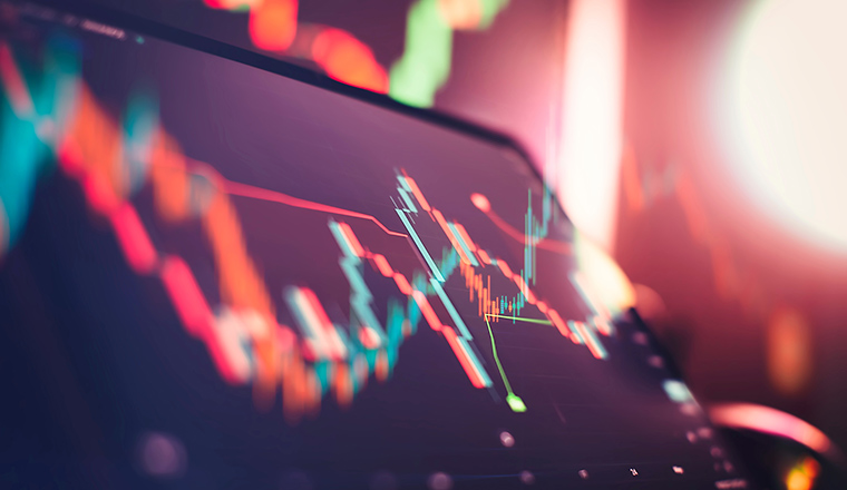 Candle stick graph chart of stock market investment trading.