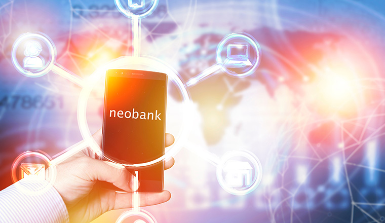 Neobank Business fintech web financial concept. Finance technology banking internet computing