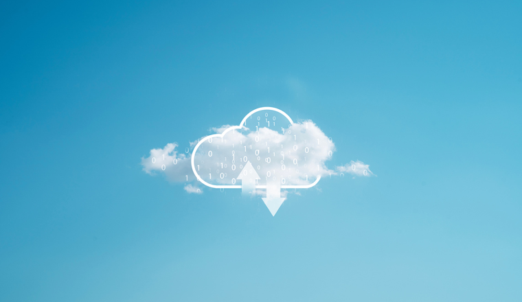 Virtual computing with natural white cloud sky on blue background , Cloud technology is transfer data information and upload download application concept.