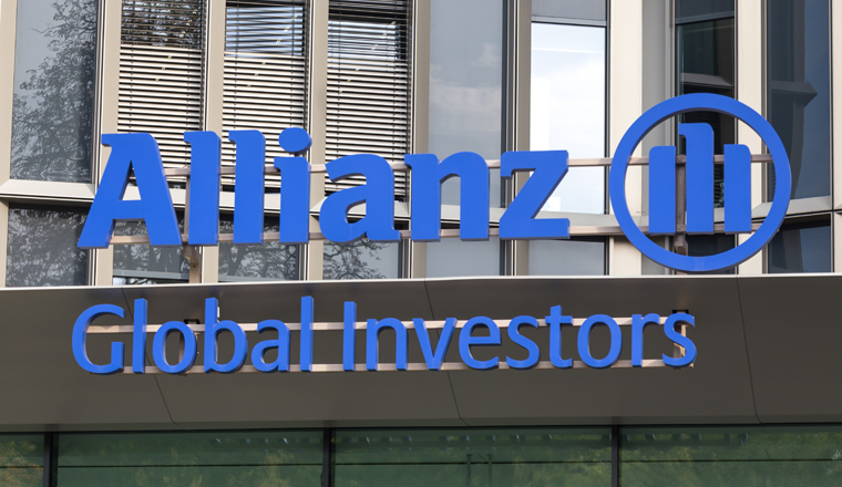 frankfurt, hesse/germany - 11 10 18: an allianz global investors sign on an building in frankfurt germany