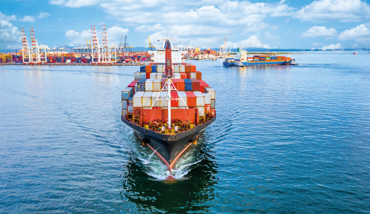 Container cargo ship  import export global business worldwide logistic and transportation, Container ship supply chain crisis, logistic crisis, Aerial view container cargo vessel boat freight ship.