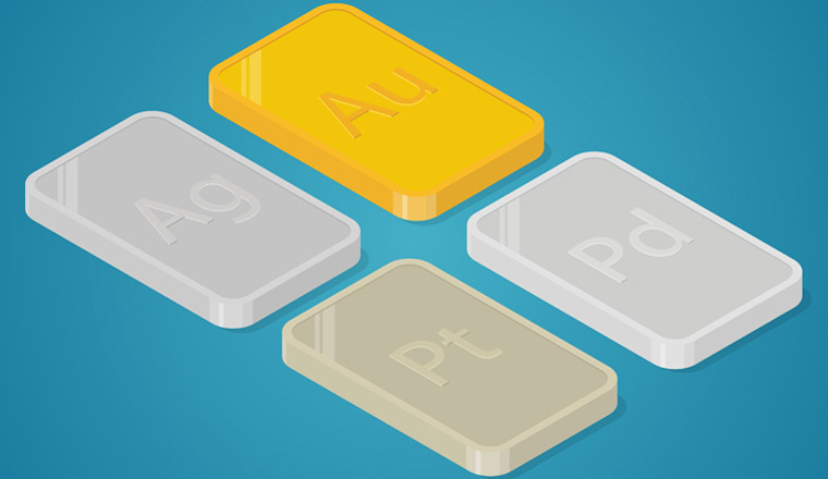  Gold, silver, platinum and palladium. Precious metals bars. Isometric vector illustration