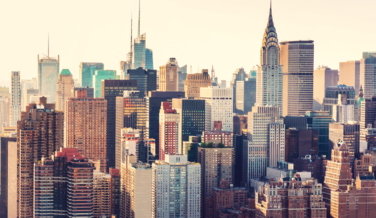 Aerial view of the New York City skyline near Midtown