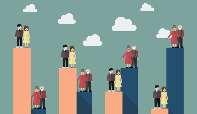 Aging population with worker trend. Vector illustration