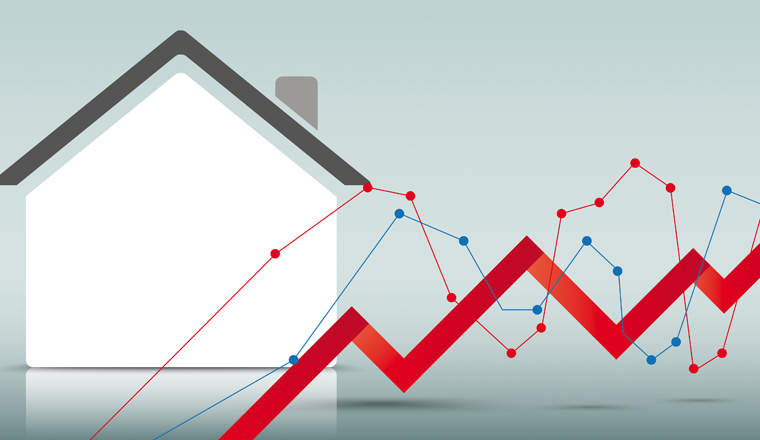 Growing chart with house building on the green background. Eps 10 vector file.