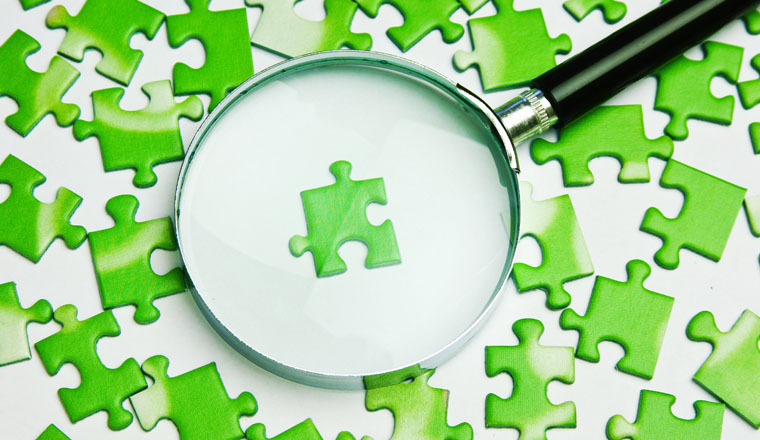 magnifying glass on the green puzzle
