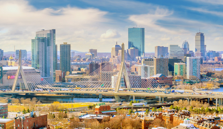 The skyline of Boston in Massachusetts, USA on a sunny day