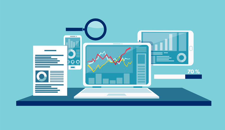 Vector concept for data monitoring, web traffic analytics. 