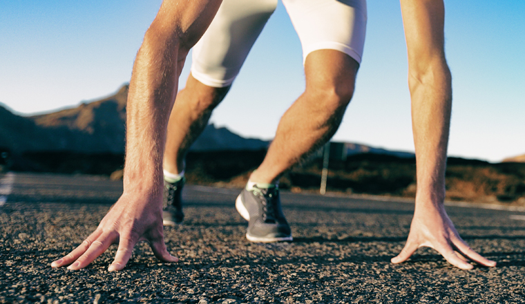 Start athlete ready to run competition waiting for starting sprinting. Fitness challenge for new year -banner panorama. Ready for success.