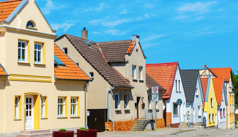 picture of residential houses along a street in Bergen auf Ruegen, Germany