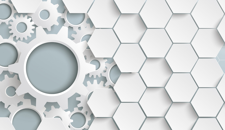 Hexagon structure with gears on the gray background. Eps 10 vector file.