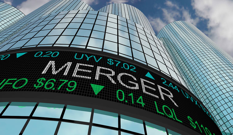 Merger Stock Market Companies Merging Together 3d Illustration