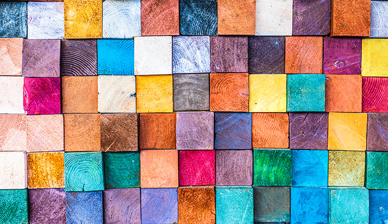 Wood texture block stack on the wall for background, Abstract colorful wood texture.