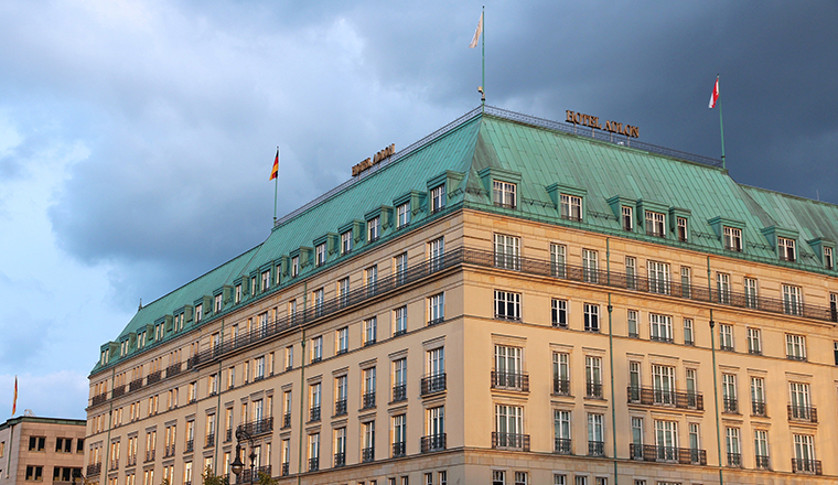 BERLIN, GERMANY - AUGUST 26, 2014: Hotel Adlon Kempinski in Unter den Linden street, Berlin. Famous hotel originally opened in 1907.