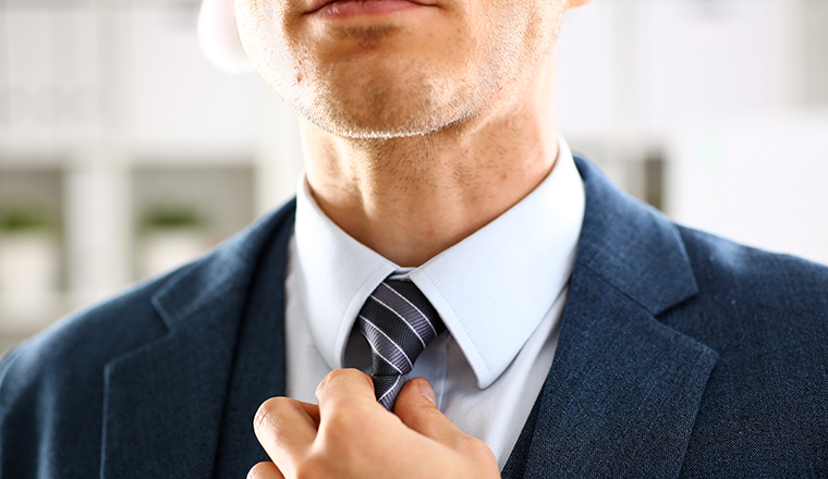 Male arm in blue suit set tie closeup. White collar management job serious move secretary student luxury formal interview executive agent marriage store corporate elegance employment preparation