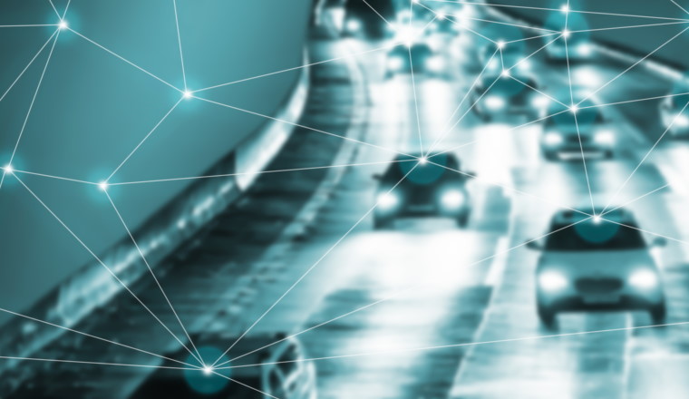 futuristic blurred traffic jam at night