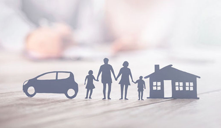 Insurance protecting family health live, house and car concept. Cut elements from paper that symbolize the coverage.