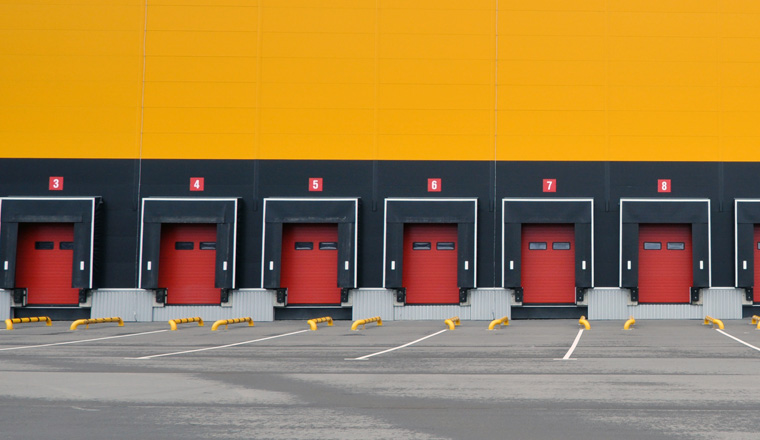 Front view of loading docks. Warehouse Logistic Center