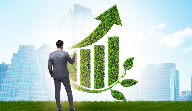 Green economy growth concept with the businessman