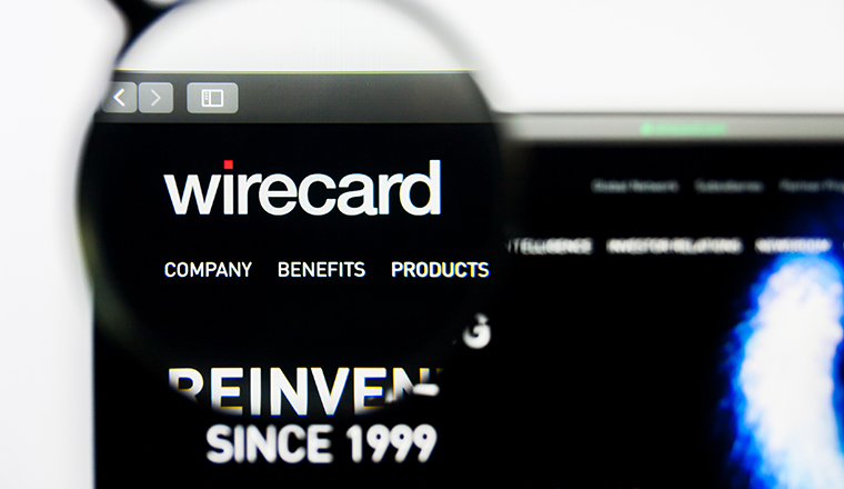 Los Angeles, California, USA - 8 April 2019: Illustrative Editorial of Wirecard website homepage. Wirecard logo visible on screen.