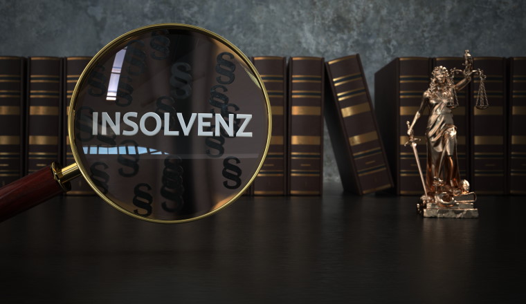 German text Insolvent, translate Insolvency. 3d illustration.