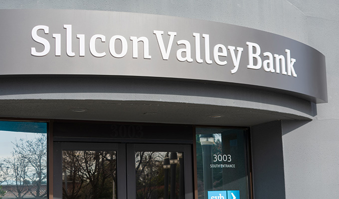 Silicon Valley Bank facade at high-tech commercial bank headquarters in South San Francisco Bay area - Santa Clara, California, USA - 2020