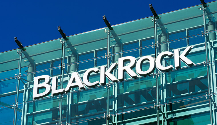 BlackRock sign and logo on glass facade of financial investment management corporation office building in Silicon Valley - San Francisco, California, USA - 2000