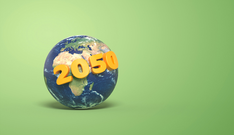 Earth planet with 2050 objective for climate - 3D rendering