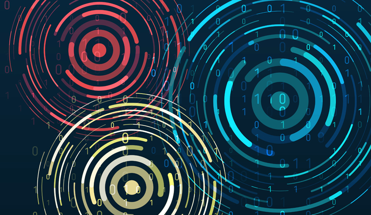 Filtering machine algorithms. Sorting data. Vector technology background. Big data visualization. Information analytics concept. Abstract stream information with circles array and binary code.