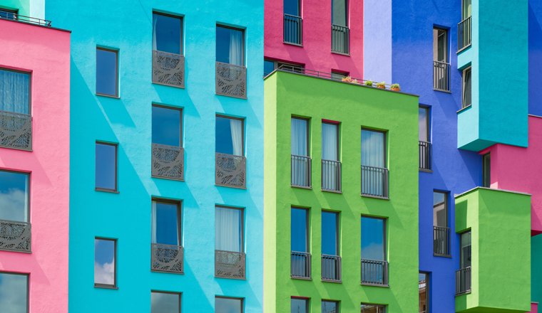 Colorful building facade - multi colored house exterior