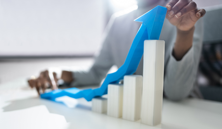 Sales Growth Chart Acceleration. 3D Bar Graph