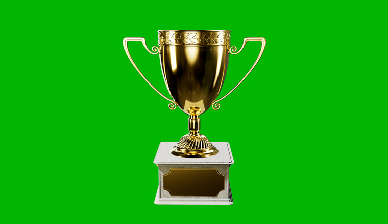reward chalice with pedestal on green screen, isolated - object 3D rendering