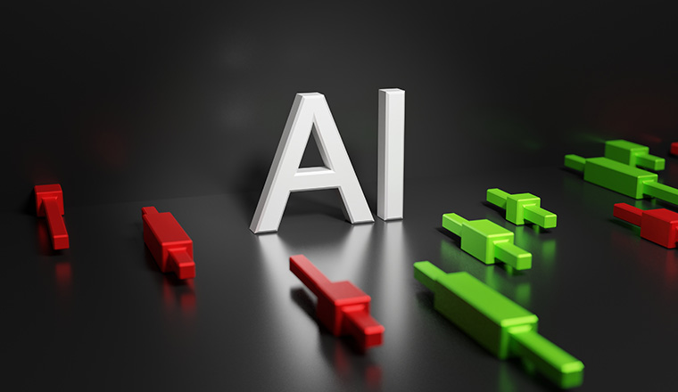 The AL - aluminum sign and a graph of growth or decline in the dark, the concept of price changes in commodity markets, 3D rendering