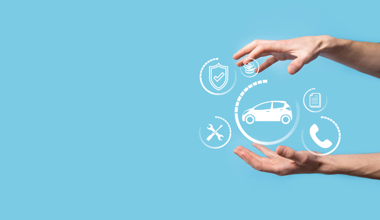 Digital composite of Man holding car icon.Car automobile insurance and car services concept. Businessman with offering gesture and icon of car.