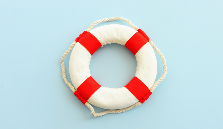 Top view image of lifebuoy over blue background