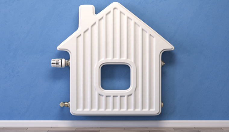 Home heating radiator in the form of house. 3d illustration