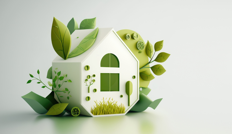 Eco friendly house with copy space and green environmental background. Created by Generative Ai