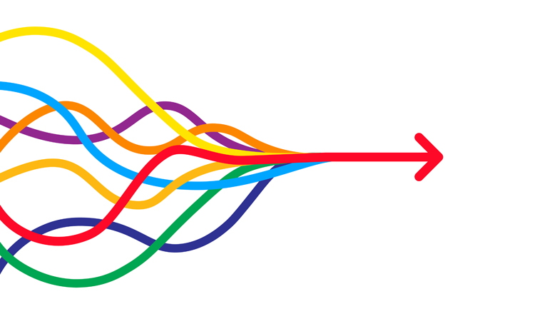 Colorful merging arrows image. Clipart image