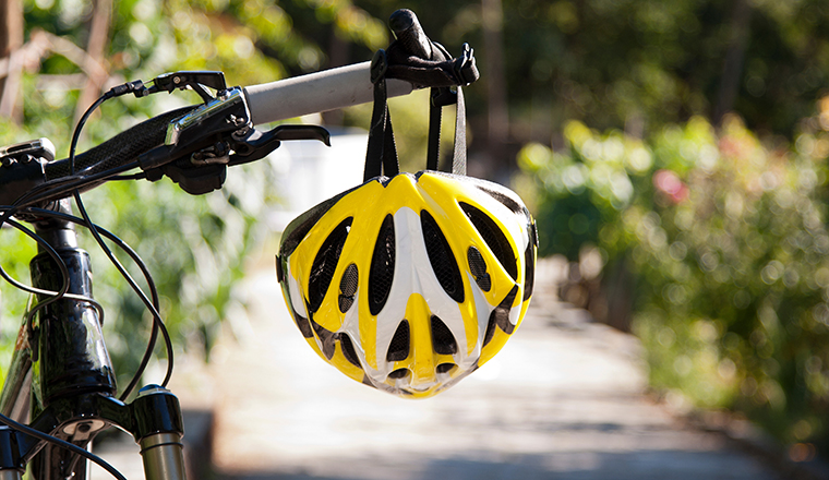 cycling helmet closeup on bicycle outdoors