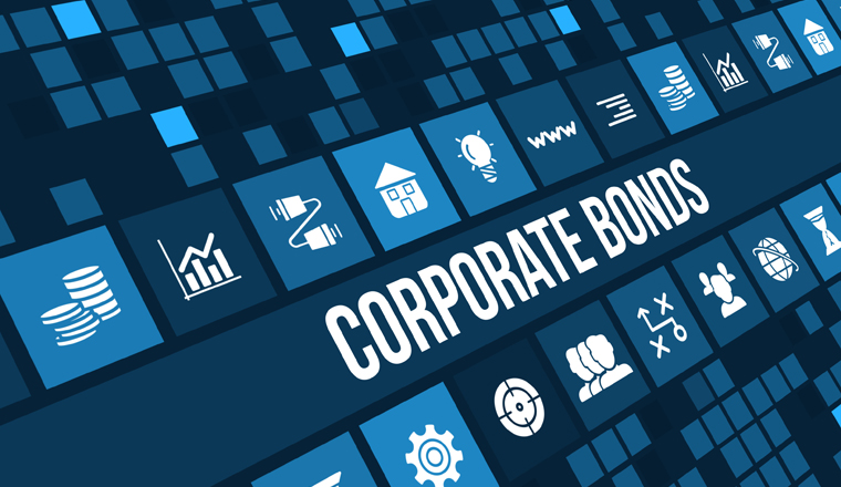 Corporate Bonds concept image with business icons and copyspace.