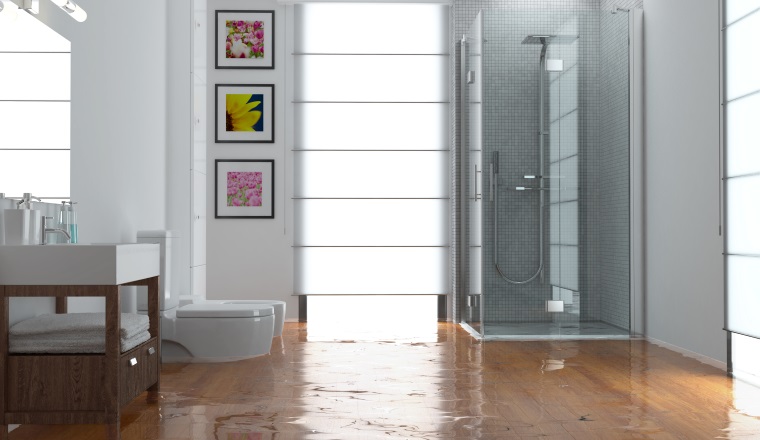 Überschwemmung nach Wasserschaden im Bad mit Dusche